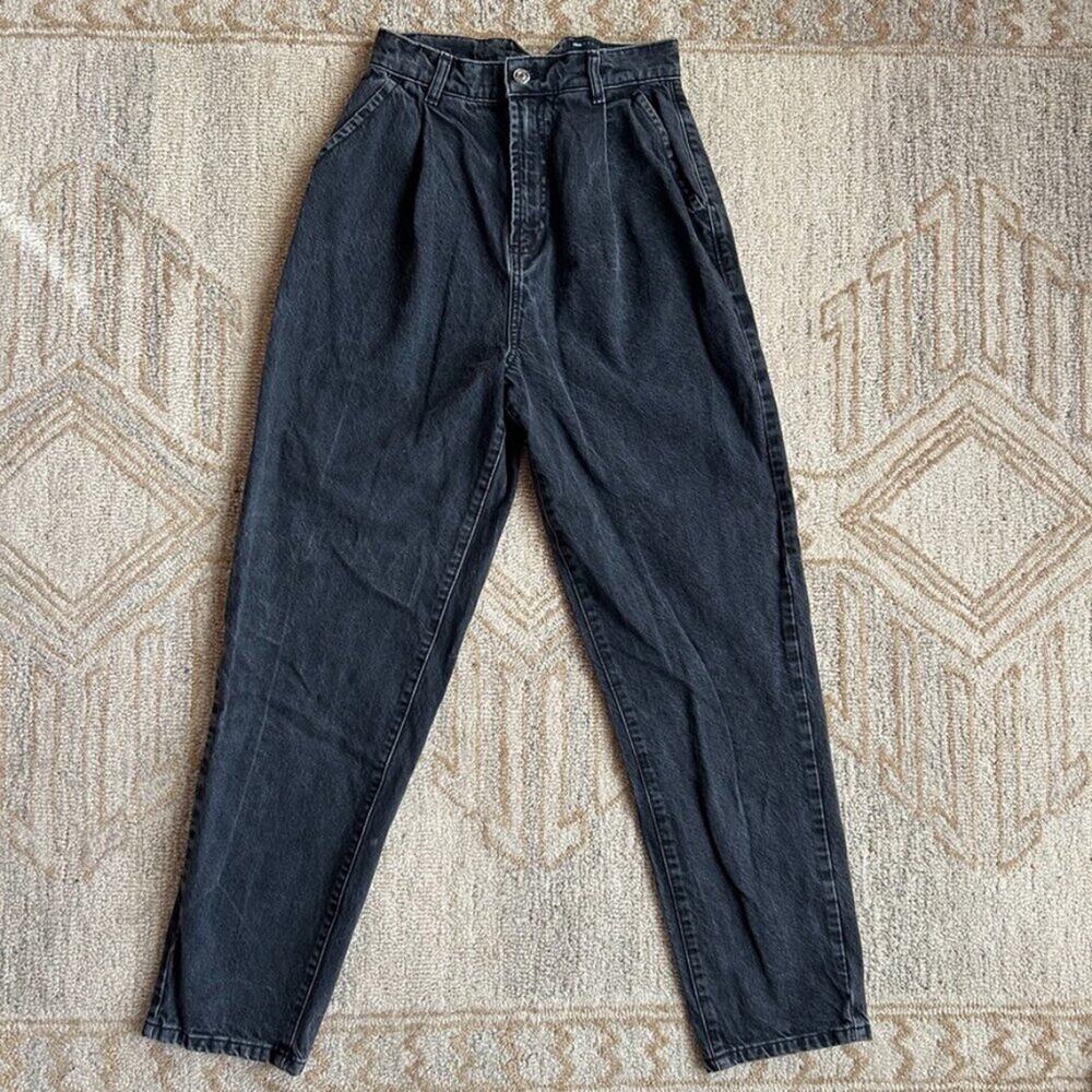 High Waist Pleated Jeans 26 Black Tapered‎ 90s Trouser Style Women